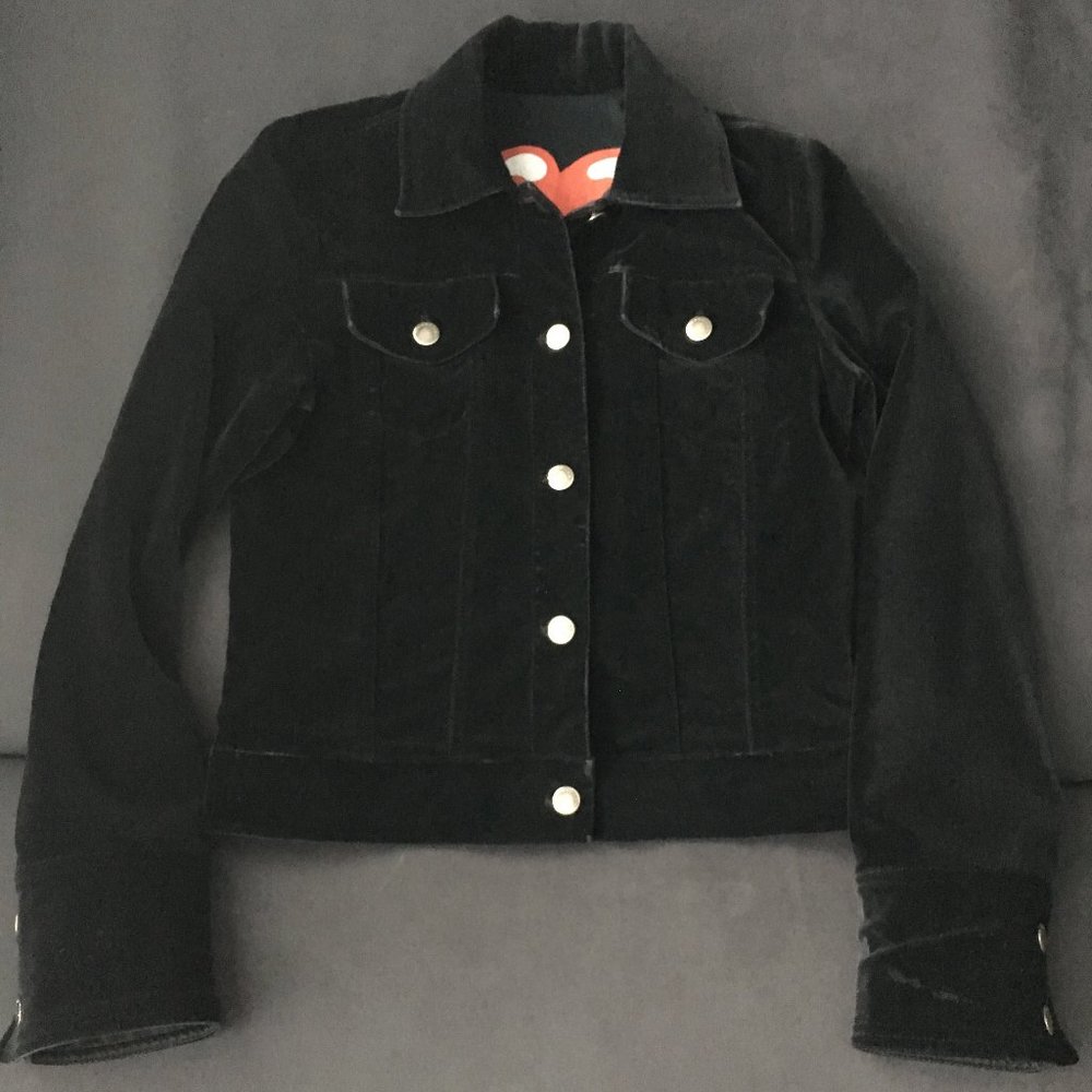 ALICE & OLIVIA WOMENS BLACK VELVET TRUCKER JACKET